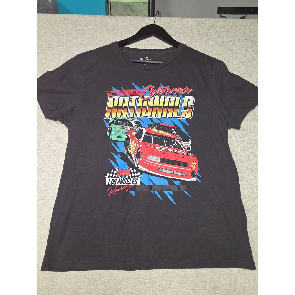Hollister California Nationals Racing Graphic T-Shirt Black 100% Cotton  Large